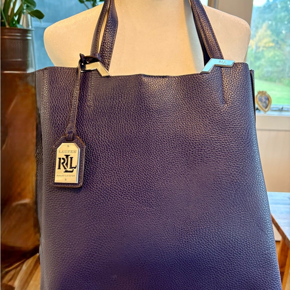 Lauren Ralph Lauren Acadia Navy Blue Tote Bag